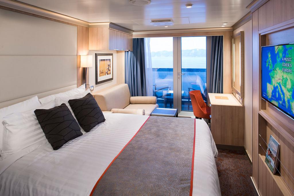 Spacious staterooms feature a private balcony
