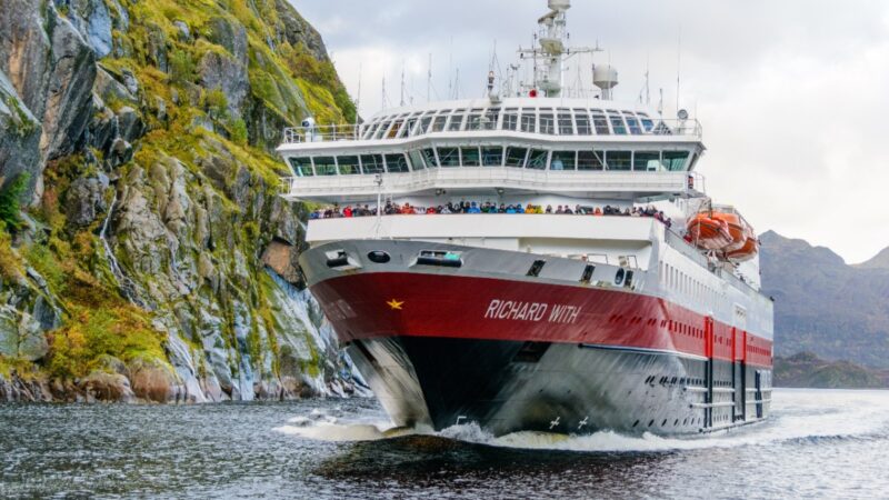 Hurtigruten ship sailing following sustainability upgrades